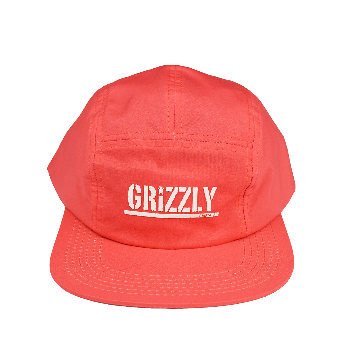 Bone Grizzly 5 Panel STamp Camper Hat Hot Coral